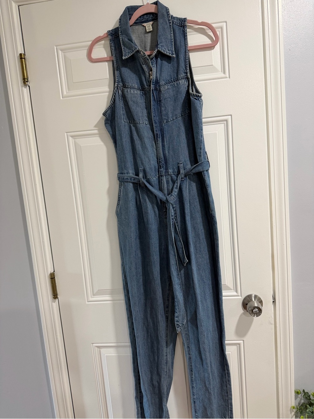 Guess Sleeveless Denim Jumpsuit in Light Blue Wash